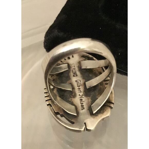 Vintage Gilbert Nelson Navajo Sterling Lapis/Turquoise/Onyx Inlay Ring Sz 5.5 - Picture 2 of 8